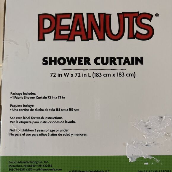 Peanuts Snoopy Christmas Holiday Fabric Shower Curtain 72 In w X 72 In L - Picture 4 of 8